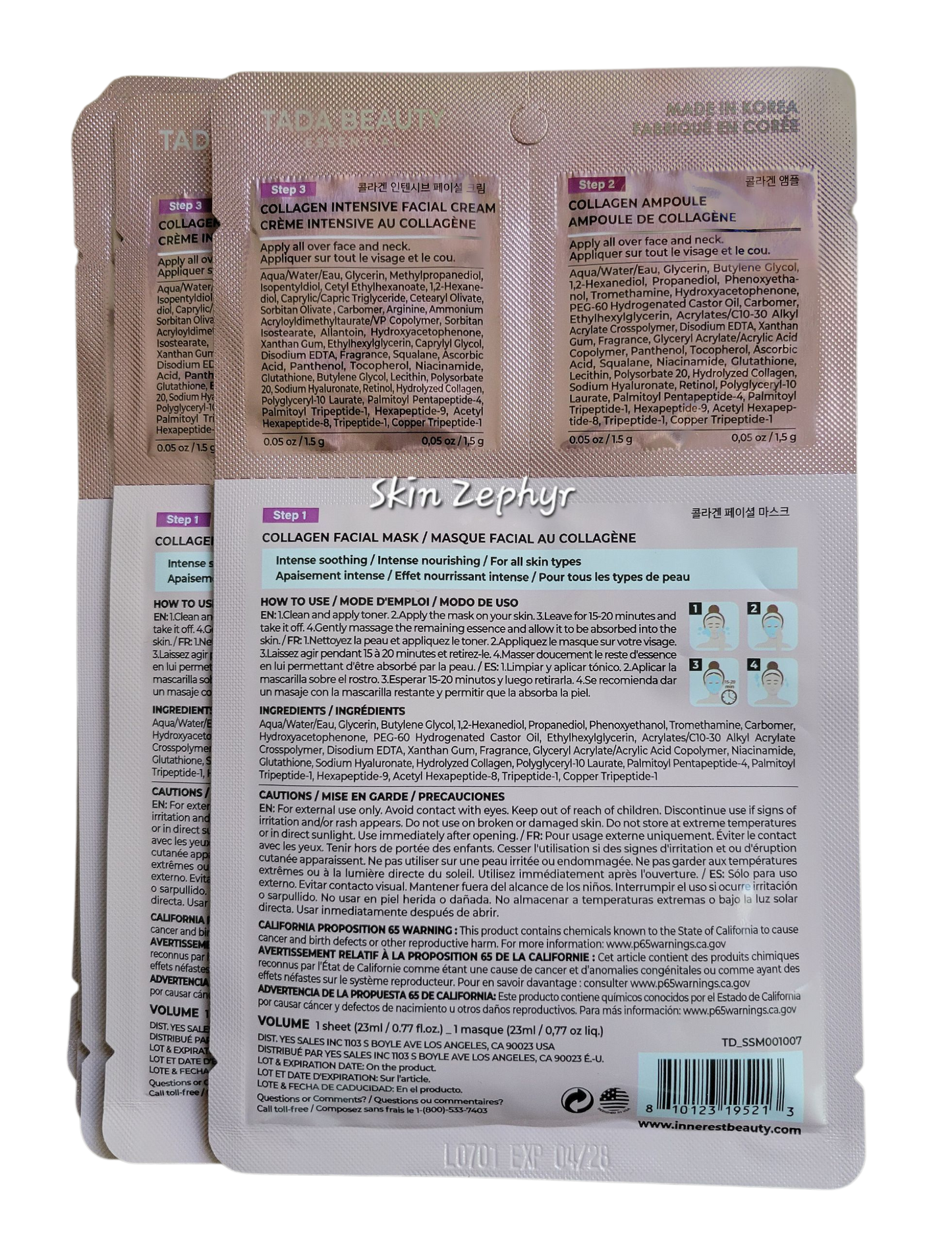 Tada Beauty Collagen 3-Step Facial Care Mask Set