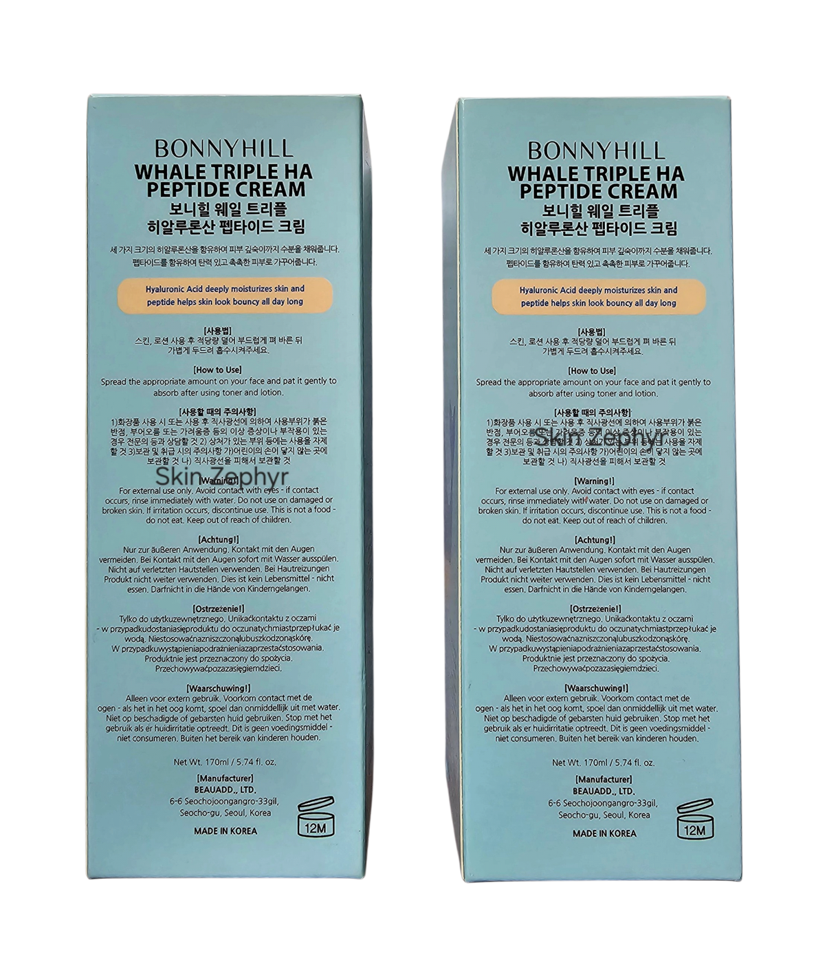 Bonnyhill Whale Triple Hyaluronic Acid Peptide Cream for Face and Neck DUO