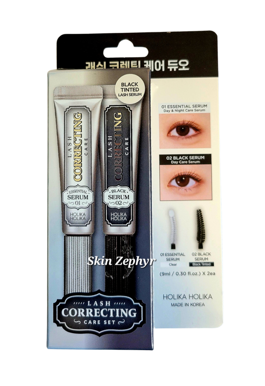 Holika Holika Lash Correcting Serum Special Duo: Essential Serum & Black Serum | Intensive Eyelash Serum & Light Mascara