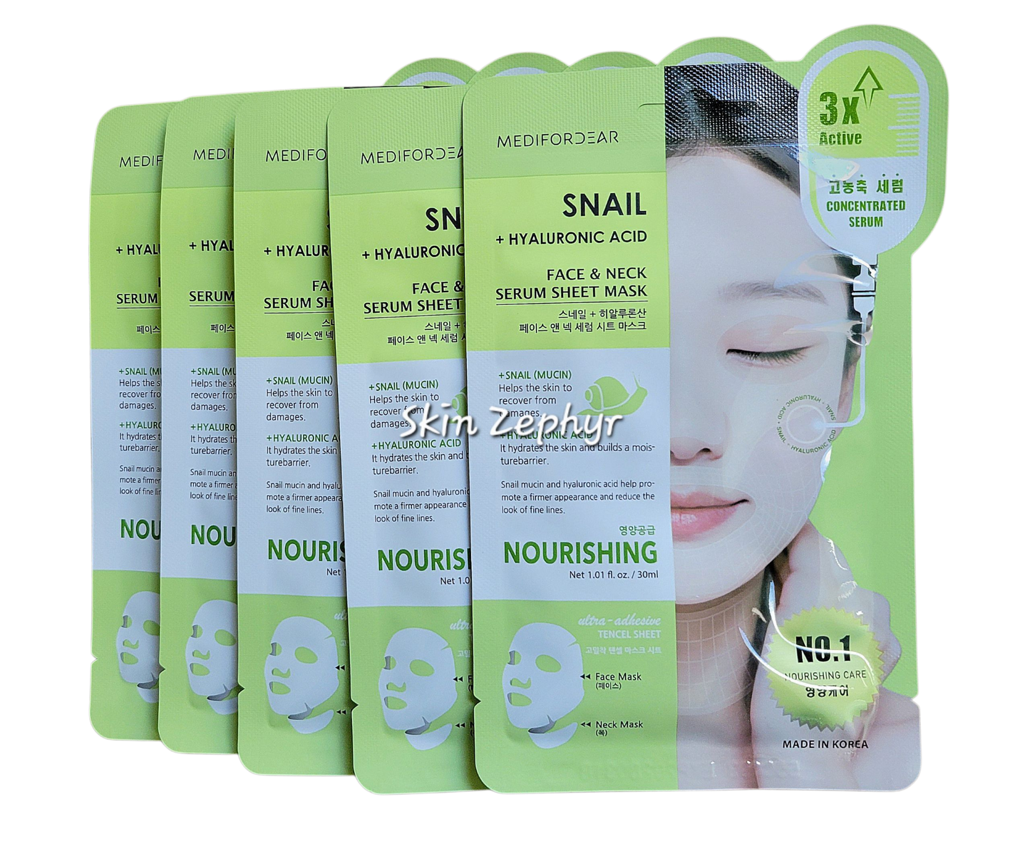 Medifordear Snail + Hyaluronic Acid - Face & Neck Serum Sheet Mask