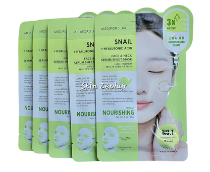 Medifordear Snail + Hyaluronic Acid - Face & Neck Serum Sheet Mask