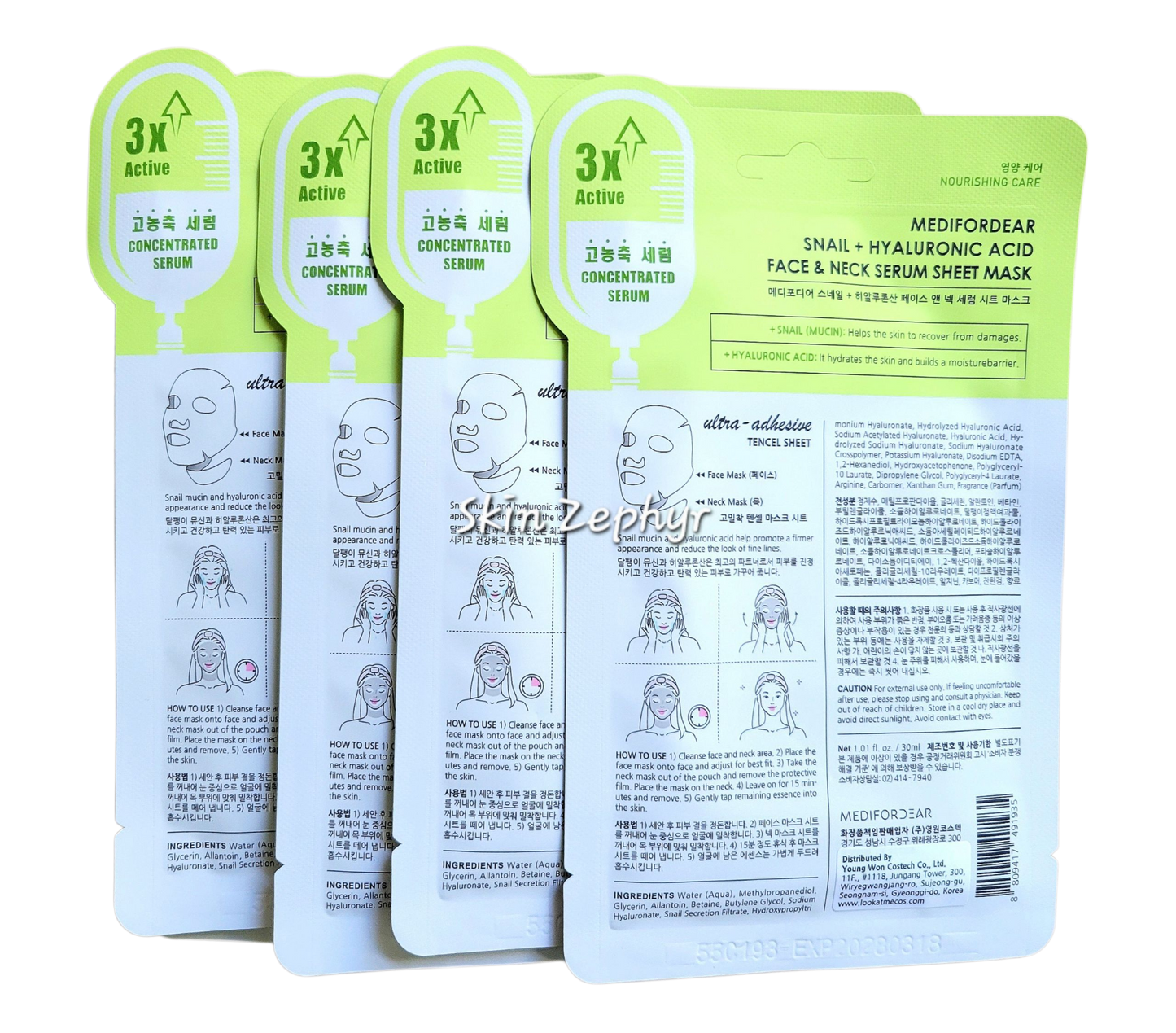 Medifordear Snail + Hyaluronic Acid - Face & Neck Serum Sheet Mask