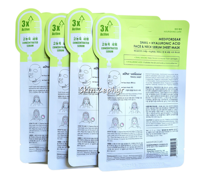 Medifordear Snail + Hyaluronic Acid - Face & Neck Serum Sheet Mask