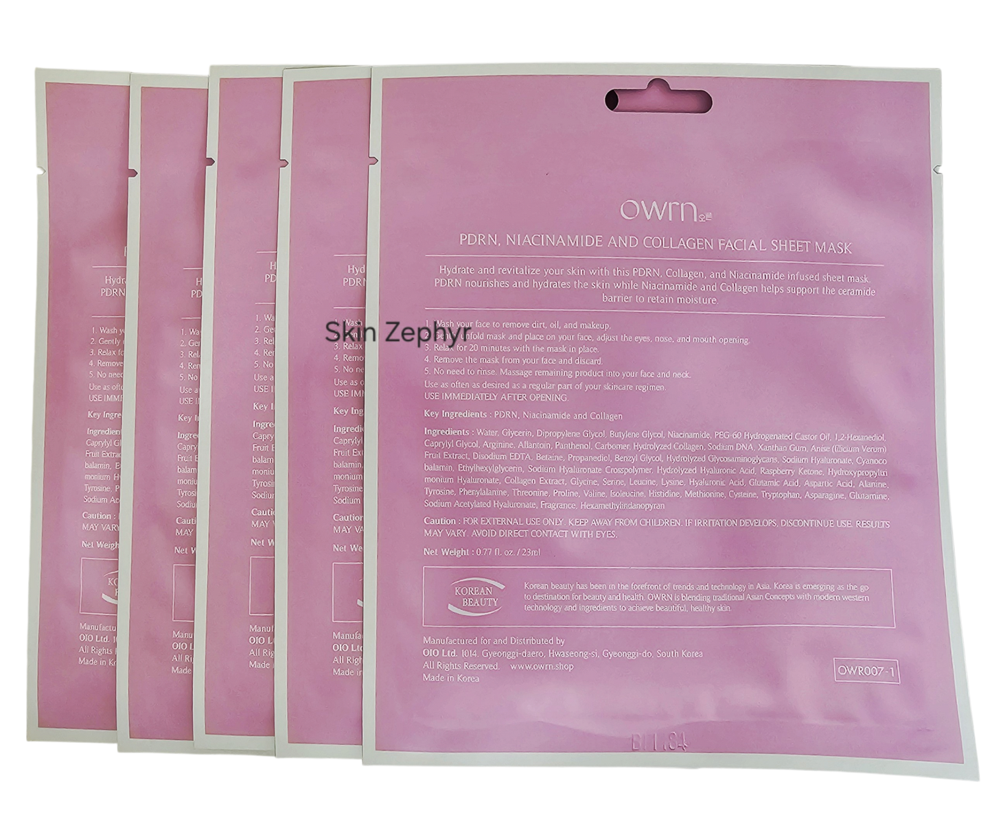 OWRN PDRN, Niacinamide and Collagen Sheet Masks