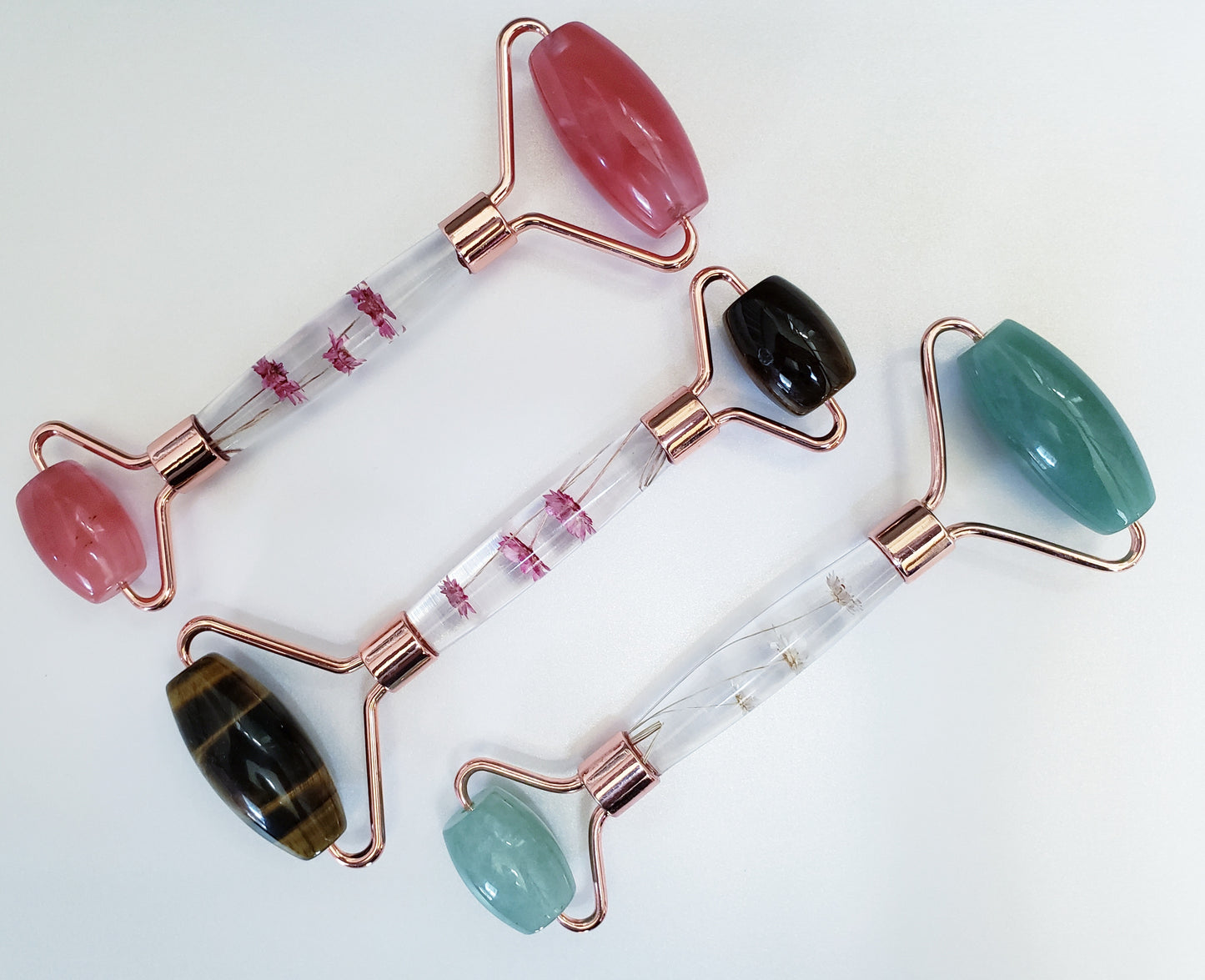 Green Aventurine, Tiger Eye and Cherry Quartz Facial Rollers