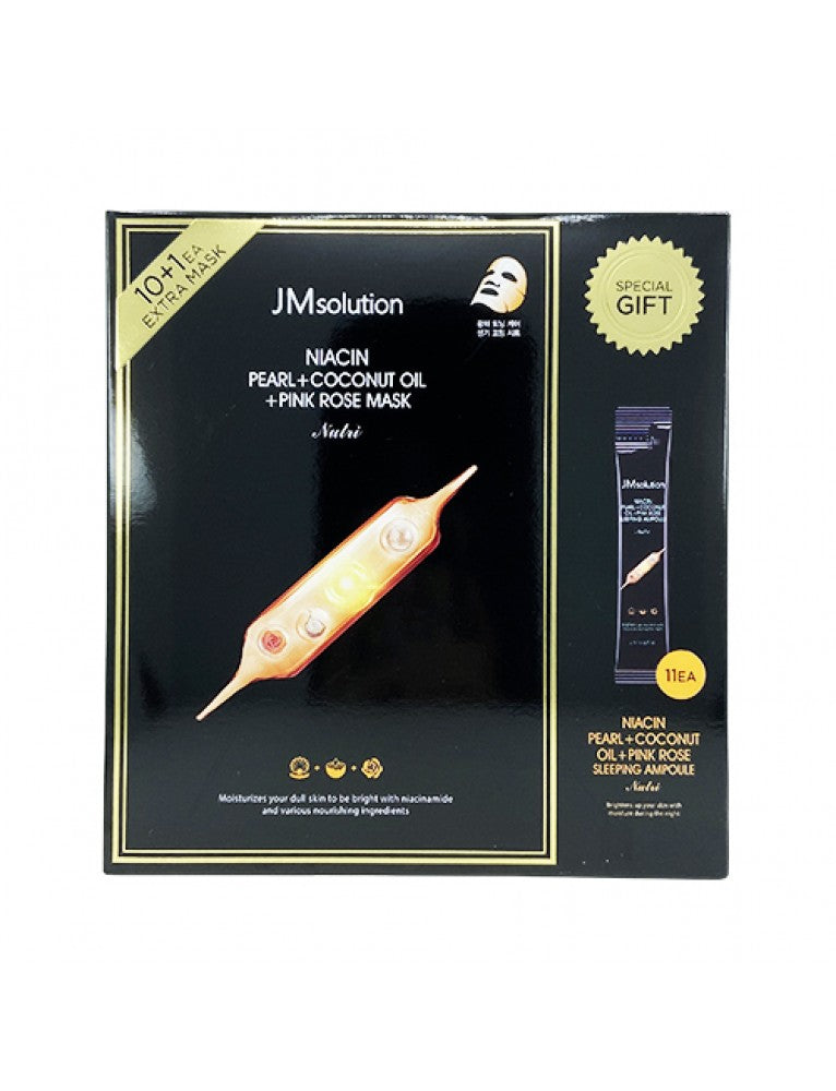 JM Solution Niacin Pearl + Coconut Oil + Pink Rose Mask with Sleeping Ampoule